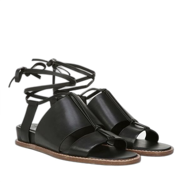 Vince Forster Black Leather Low Wedge Ankle Wrap Sandals size 7.5 - Picture 3 of 5